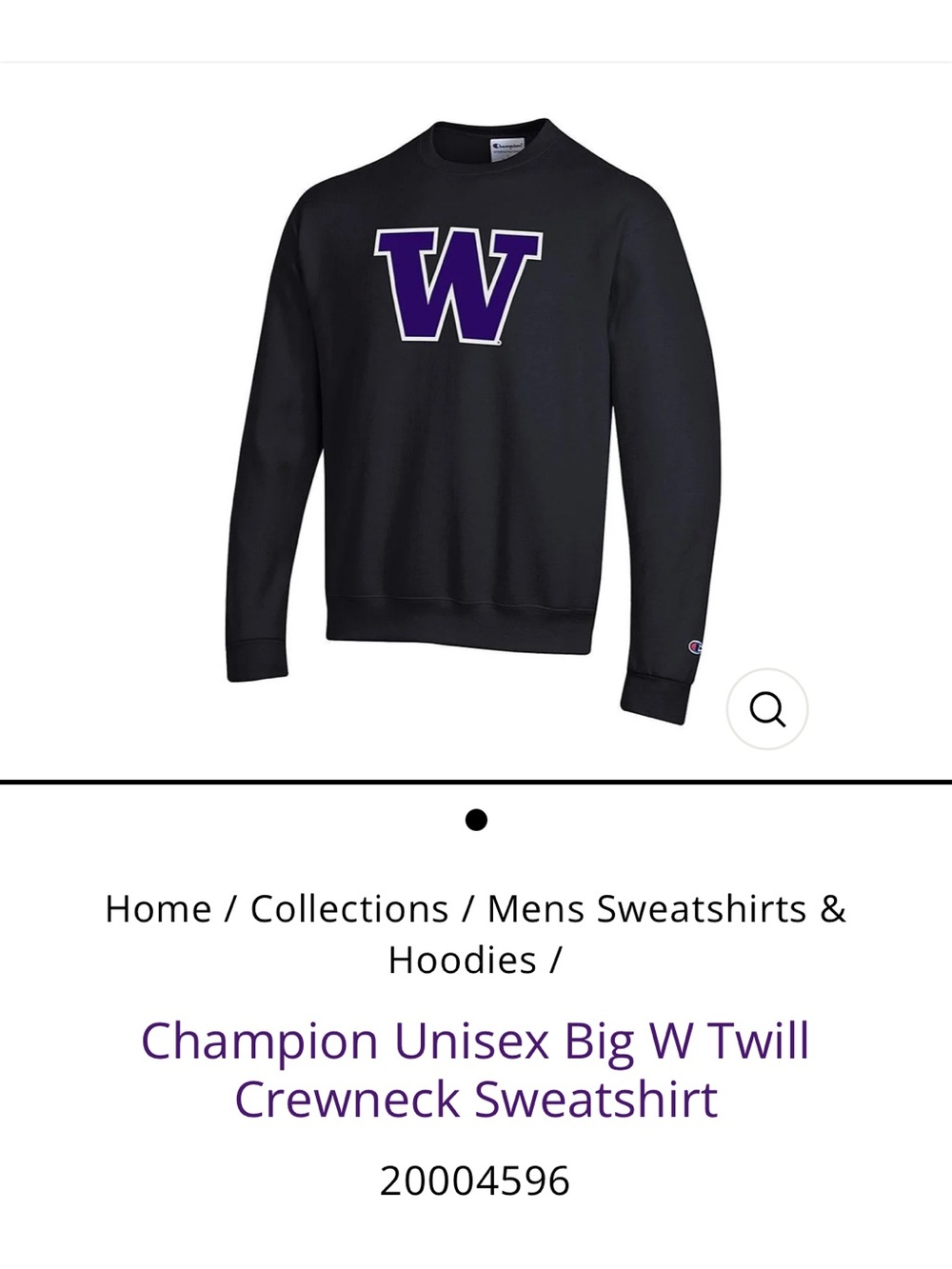 Hard to Find! Like New! Champion Unisex Big W Twill Crewneck Sweatshirt, Sz. M